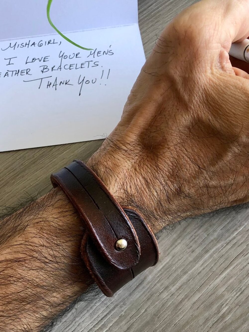 MishaGirl Dark Brown Genuine Leather Bracelet for Men, Handmade